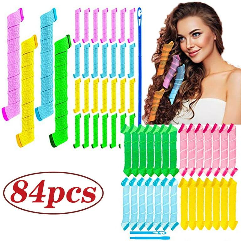Dicasser 80 Pieces Heatless Curlers No Heat Spiral Curls Hair Curlers Styling Kit with 4 Pieces Styling Hooks for Most Kinds of Hairstyles Pink Blue