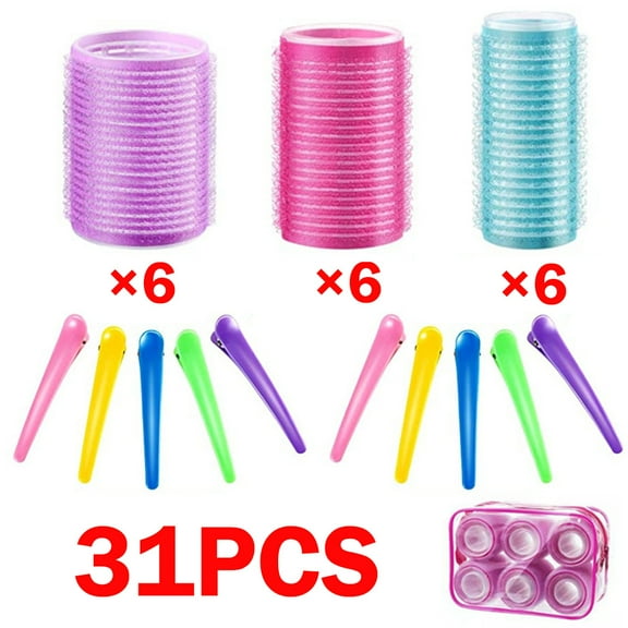 Dicasser Hair Rollers Set Self-Handle Curler Set Self-Adhesive Curlers Curlers Velcro Rollers for Salon Hairdressers(31 Pieces)