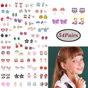 Dicasser Hypoallergenic Sutd Earrings for Girls Sensitive Ears with Stainless Steel Post - Assorted Sytle and Vivid Color Earrings Set 54 Pairs