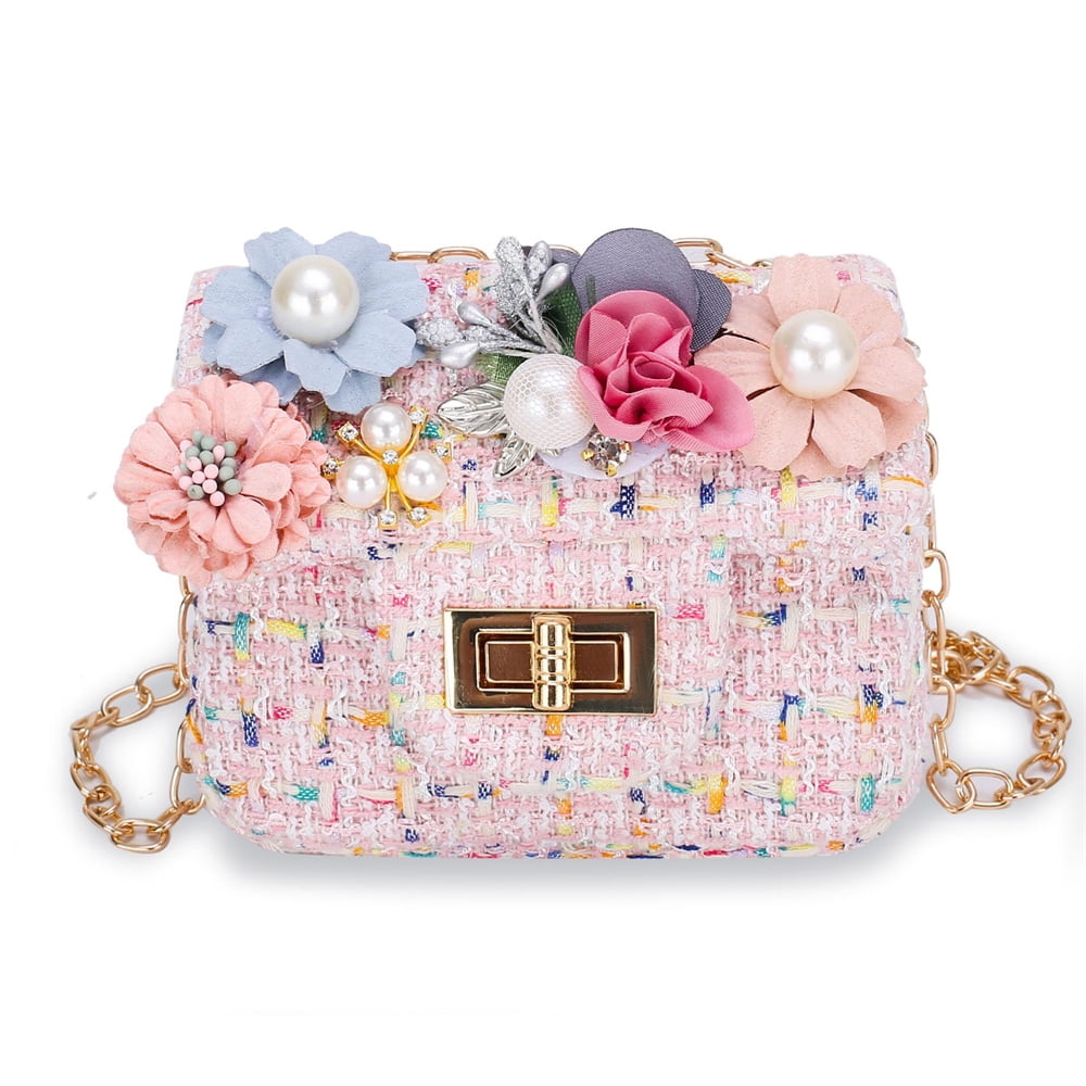 Dicasser Fashion Small Purse for Little Girls Toddler Kids Cute Pearl Mini Messenger Bag, White, Girl's