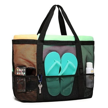 Dicasser Mesh Beach Bag Lightweight Tote Bag for Toys & Vacation Essentials(Black)