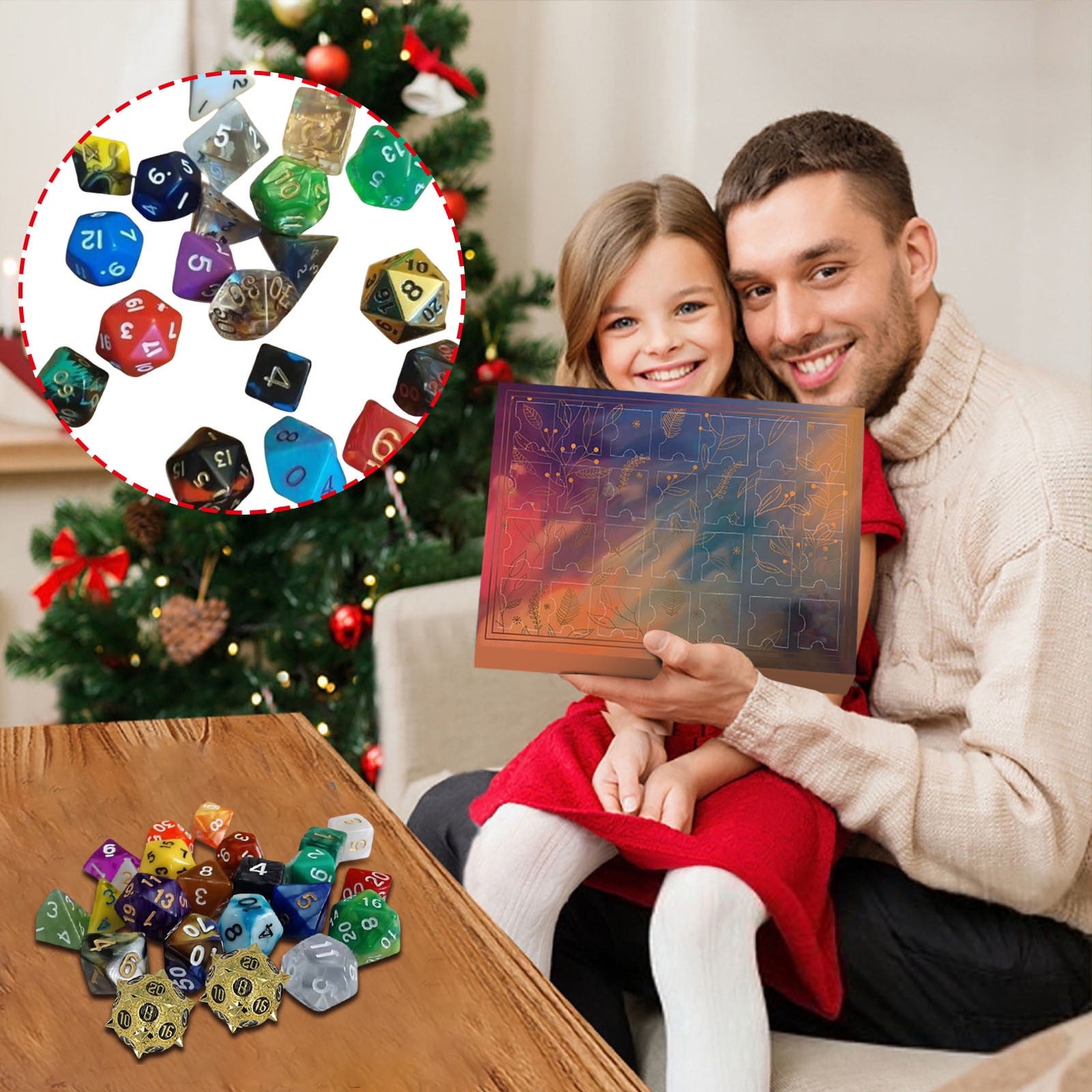 Dice Advent Calendar 2025 – 24 Day Polyhedral Dice Set Calendar with Surprise Gifts, DnD Christmas Gift for RPG Gamers, Acrylic Plastic Resin Dice for Tabletop Games