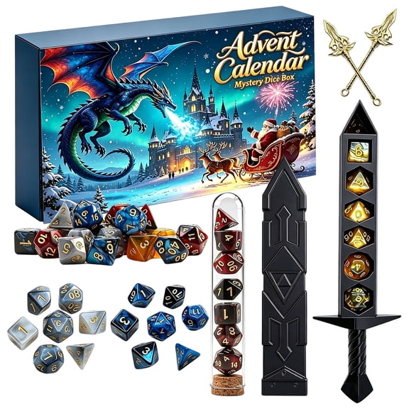 Dice Advent Calendar 24 Days, Mystery Polyhedral Dice Set Christmas Countdown Calendar, Rpg Dnd Dice Collection Surprise Gift Box For Dungeons Dragons Tabletop Game Players Holiday Gift