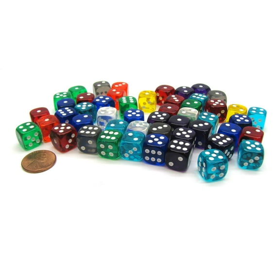 Dice - Bags of Dice Assorted Colors Chessex Translucent 12mm D6 w/Pips Dice (50) SW