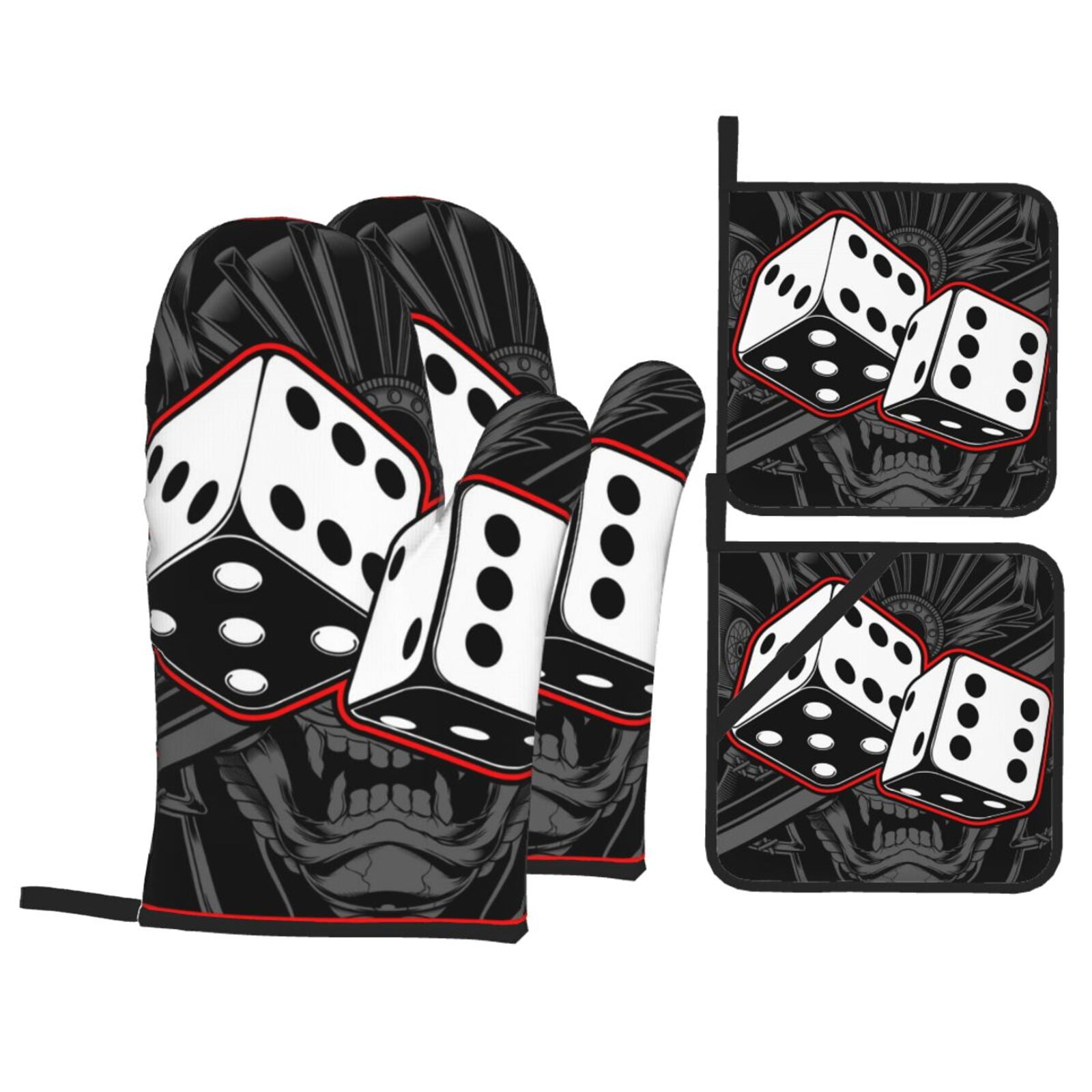 Dice Black White 4Pcs Oven Mitts and Pot Holders Sets Oven Kitchen Gloves Hot Pads for Cooking BBQ Baking Grilling