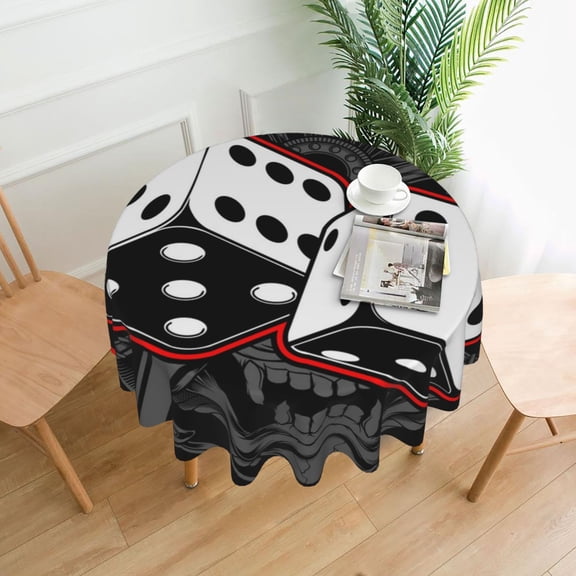 Dice Black White Tablecloths Round 60 inch Fabric Table Cloth Cover for Dining Kitchen Wedding Party