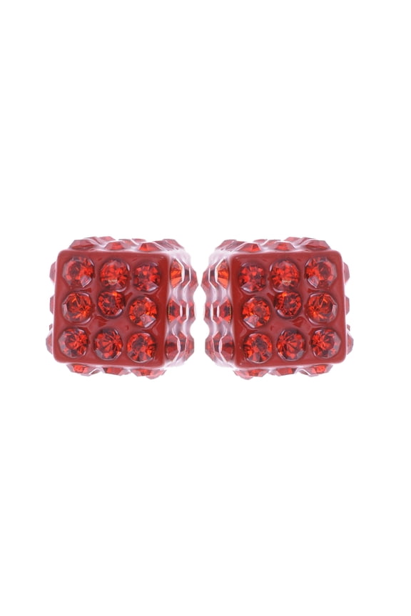 Dice Cube Box Shape Fire Siam Red Hot Flaming Crystal Rhinestone Earrings