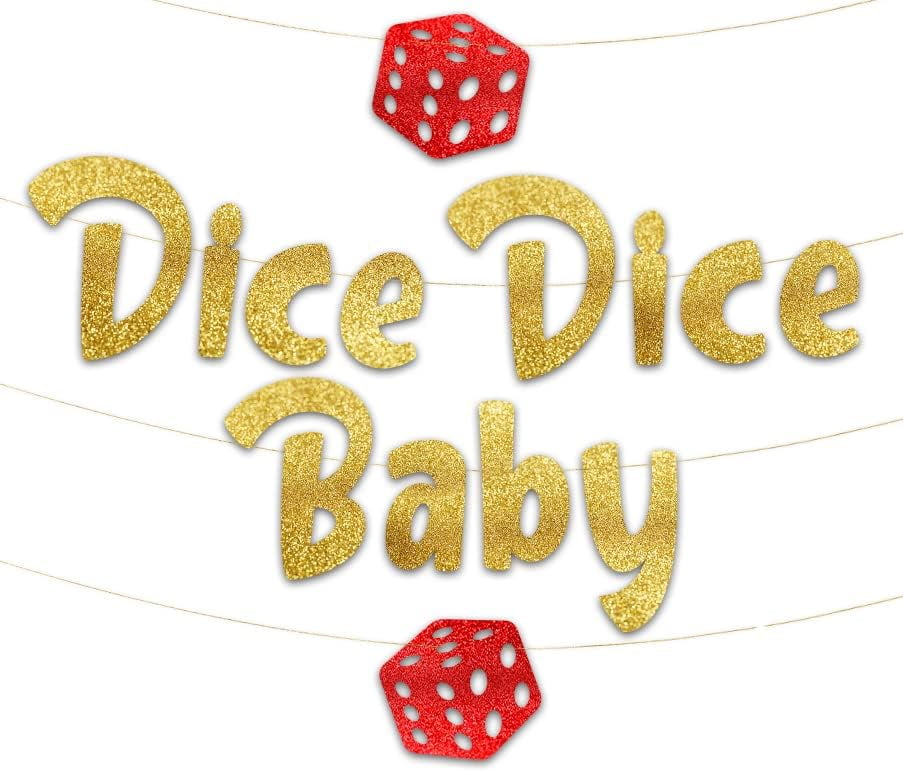 Dice Dice Baby Casino Themed Glitter Banner Las Vegas Birthday and Bachelorette Party Decorations Monte Carlo Poker Night Garland, Favors and Supplies