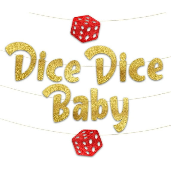 Dice Dice Baby Casino Themed Glitter Banner – Las Vegas Birthday and Bachelorette Party Decorations – Monte Carlo Poker Night Garland, Favors and Supplies