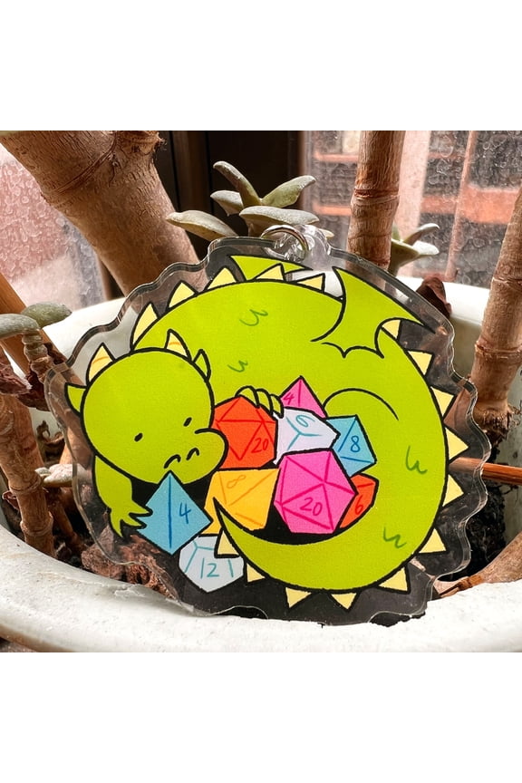 Dice Dragon Hoard | Dnd Fantasy Acrylic Keychain Charm (1 keychain)