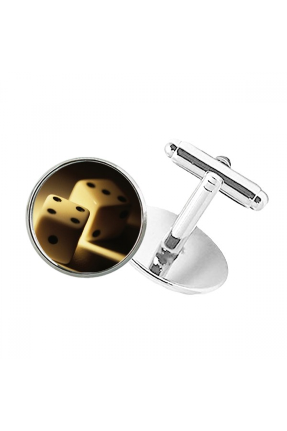 Dice Gambling Points Photo Round Button Cuff Clip Stud Cufflinks