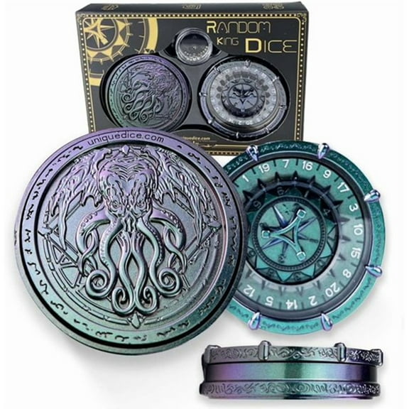 Dice King Cthulhu Metal DND Dice Set, 7-in-2 Dual-Spin Fidget Dice Spinner with Pocket D20, Heavy Alloy Dice for Dungeons & Dragons and Tabletop RPGs