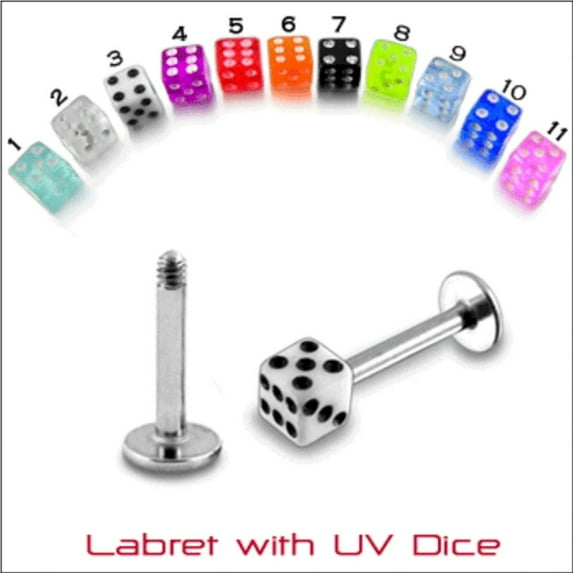 Dice Lip Ring Flat Back With Bezel 16G (1.2mm) Acrylic (Packaged Deal (9) Pieces B/4/5