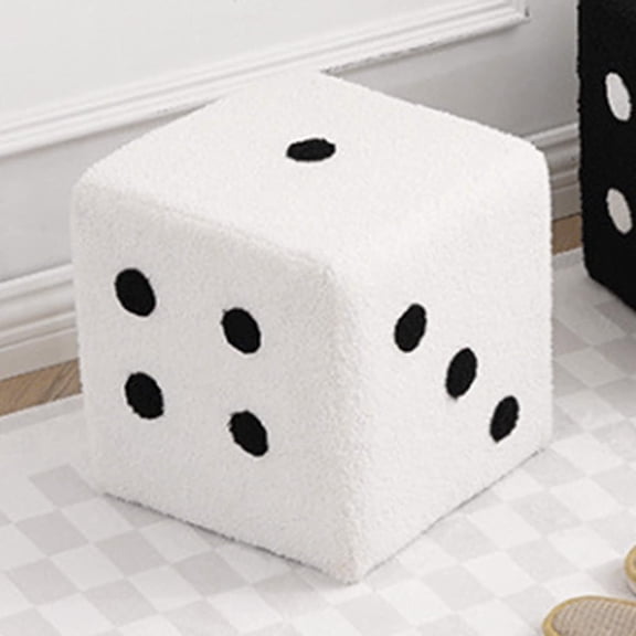 Dice Ottoman Foot Stool with Storage, Soft Faux Fur Cube Stool for Living Room Bedroom, White