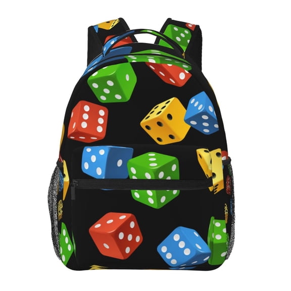 Dice Pattern Colorful Cube Backpack Casual College Bag Zipper Laptop Daypack Hiking Rucksack Travel