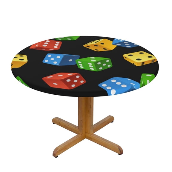 Dice Pattern Colorful Cube Fitted Round Tablecloth 100cm with Elastic Edge, Waterproof Table Cover Furniture Protector for Patio, Dining Room Restaurant