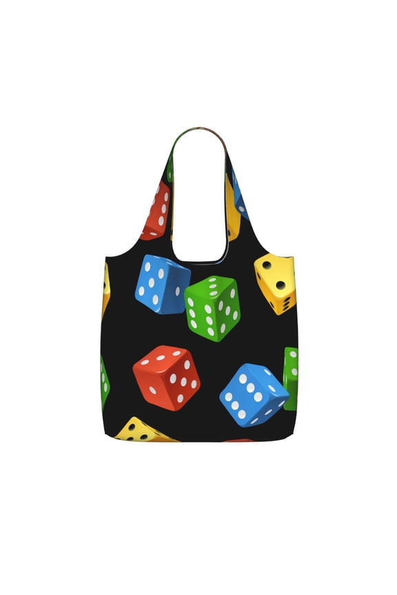 Dice Pattern Colorful Cube Foldable Reusable Shopping Bag Large Capacity Tote Handbag Storage Pouch for Travel Work