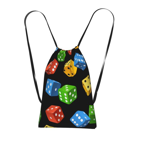 Dice Pattern Colorful Cube Packable Drawstring Backpack, Lightweight Foldable Cinch Storage Bag for Gym Travel Shopping