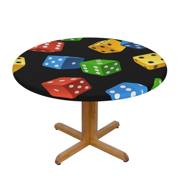 Dice Pattern Colorful Cube Round Fitted Tablecloth Elastic Edged Table Cloth Waterproof Table Cover 54in