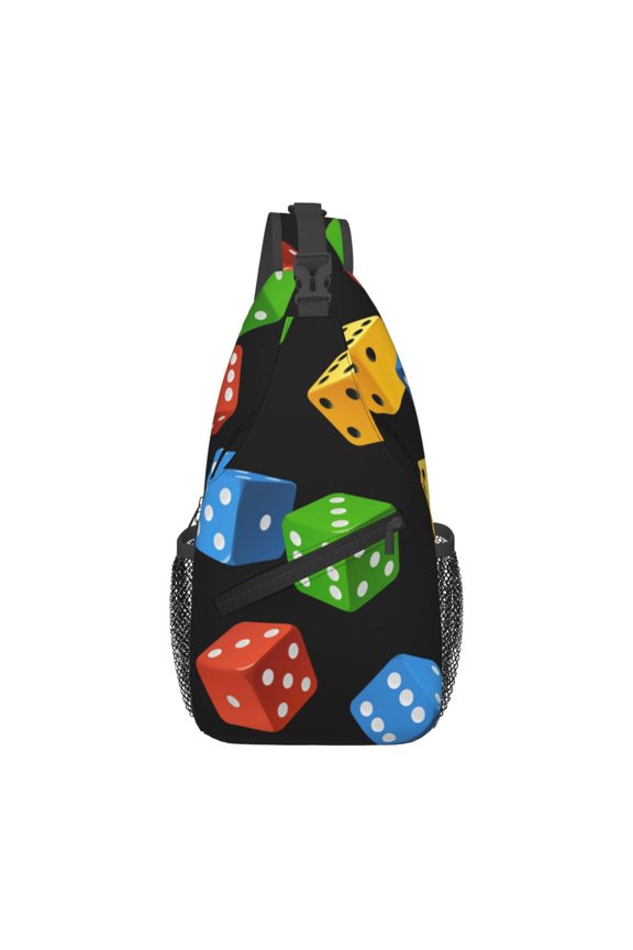 Dice Pattern Colorful Cube Sling Backpack Shoulder Chest Crossbody Bag Causal Travel Hiking Daypack