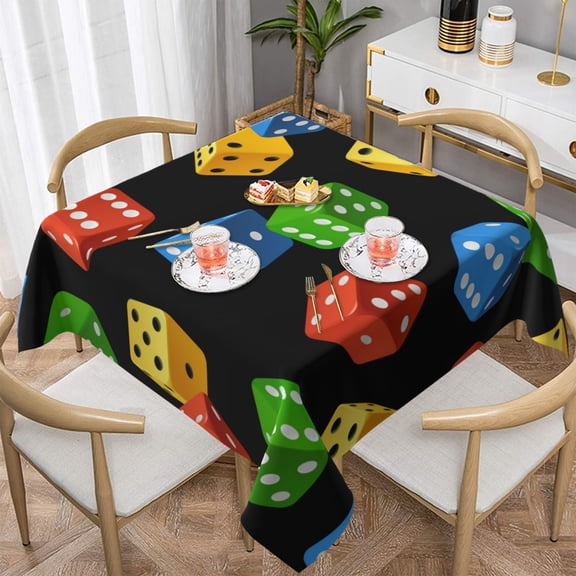 Dice Pattern Colorful Cube Square Tablecloth 60x60 Waterproof Table Cover for Dining Table, Parties, Weddings, Picnics, Cafes