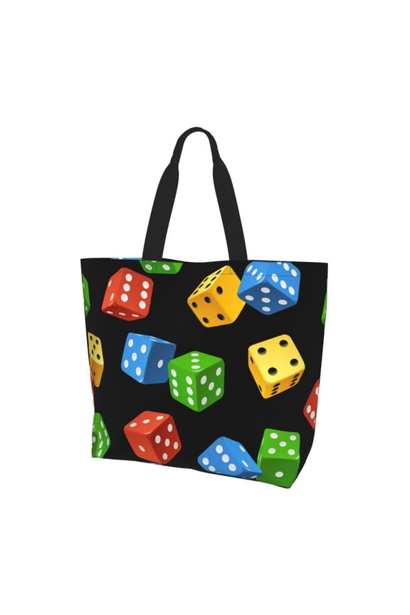 Dice Pattern Colorful Cube Women Reusable Bag Large Shoulder Handbag Top Handle Purse Tote
