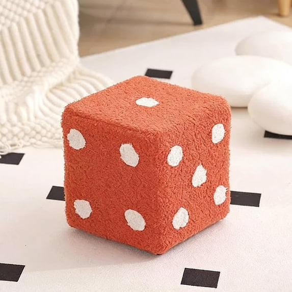 Dice Patterned Cube Stool, 7.9 Inch Square Footrest Bench, Soft Fleece Padded Ottoman with Wood Frame at Home Entryway Living Room Vanity Seating Use