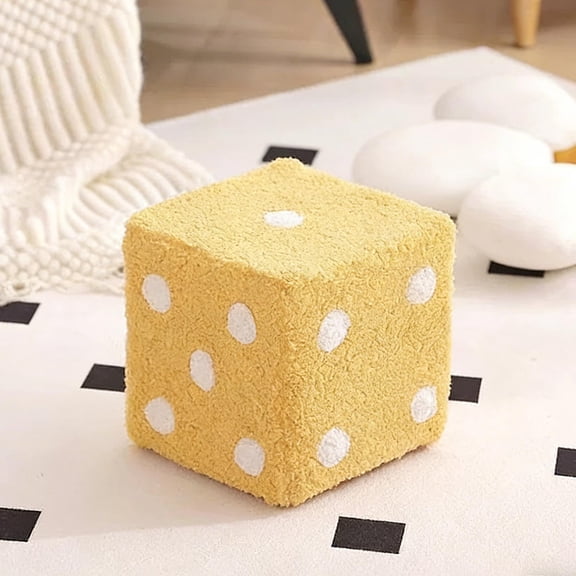 Dice Patterned Home Entryway Stool,Cube Footrest Bench with Plush Cover,Multi-Purpose Shoe-Changing and Extra Seating,Comfortable High-Resilience Sponge for Living Room Bedroom Vanity-Yellow