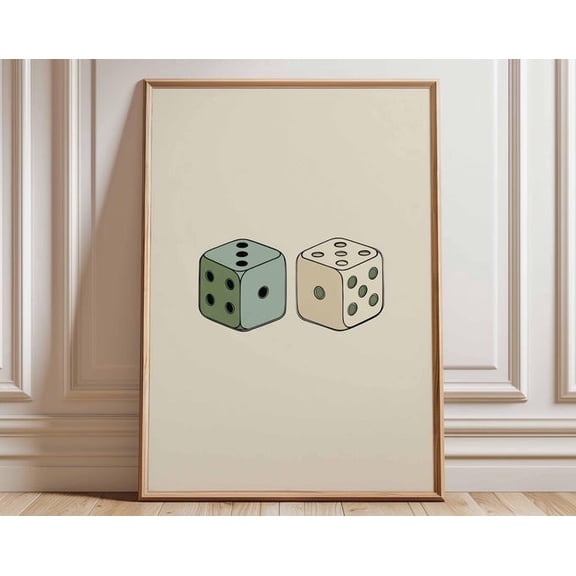 Dice Retro Casino Vintage Gambling Minimalist Dice Illustration Wall Art Print, Unframed Paper Poster 8x10in