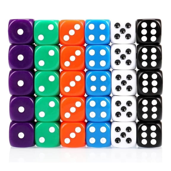 Dice Set 30PCS - 6 Sided 16mm 6 Colours Spot Game Dice Set for Smoother Rolling No Harmful Materials Rounded Edges