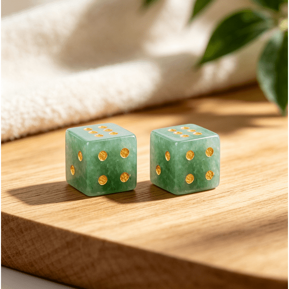 Dice Set, Mahjong Dice Set, Gemstone Series, 6 Sided Green Stone Dice With Carved Pips, For Tabletop Board Games, Green, 16mm, 2 Pcs