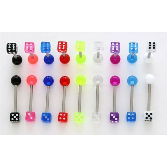 Dice Tongue Ring/Snake Eyes UV 14G (1.6mm) Acrylic (Purple) (B/4/5)