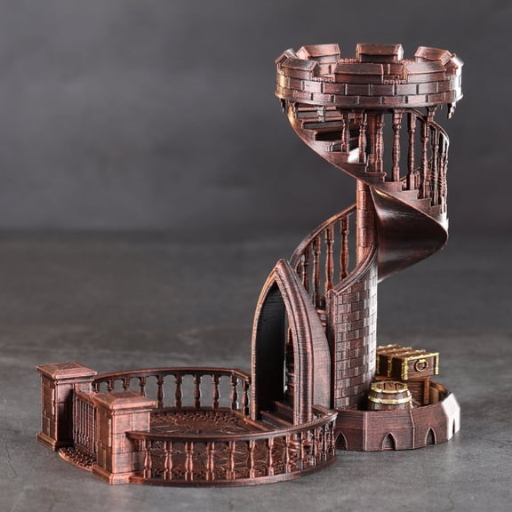 Dice Tower for DND – 3D Printed Spiral Tower with Dice Tray, Paintable Plastic Miniature for Tabletop Role-Playing Games