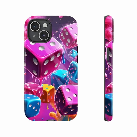 Dice - themed Vibrant Colorful Liquid Drip iPhone Case for Game Lovers & Party Enthusiasts, Compatible with iPhone 11/12/13/14/15/16 (Pro Max/Plus)