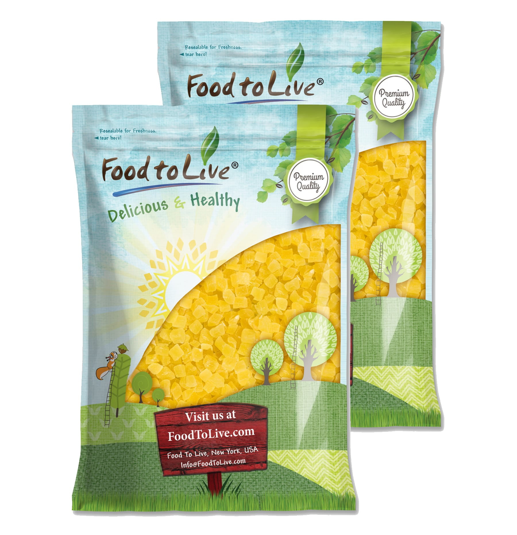 Diced Dried Pineapple, 15 Pounds — Kosher, Vegan — by Food to Live