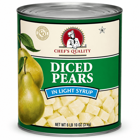 Diced Pears in Light Syrup by Chef’s Quality, #10 Can (6 lb 10 oz) – Ready-to-Use Sweet Fruit, Bulk Foodservice Size, Fresh Packed Pear Cubes