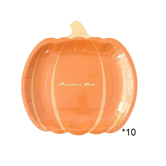 Diceymbol 10-Pack Pumpkin Paper Plates 7-Inch Halloween & Thanksgiving Dessert Plates for Parties, Orange Festive Tableware