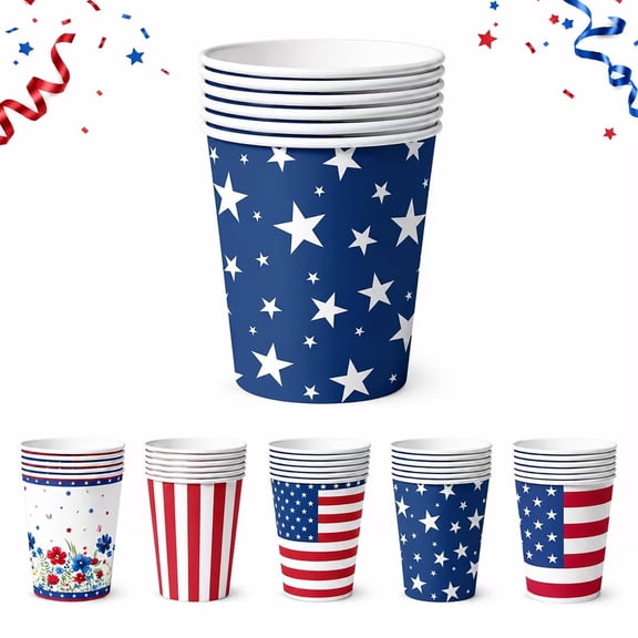 Diceymbol 10Pcs 4th Of July Decorations Paper Cups Patriotic Star Paper Cups Disposable Paper Cups For 250th Anniversary Patriotic Party Supplies Backyard BBQ Dining Decor 2.92"x3.23"