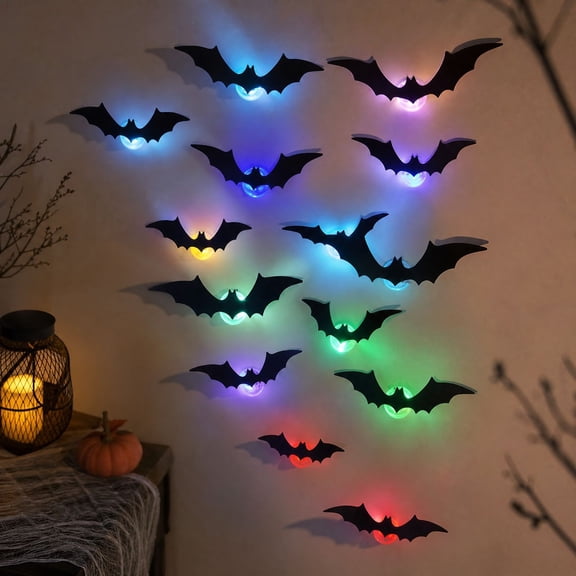 Diceymbol 20 Pack LED Halloween Bat Wall Decorations, Light Up Black Bat Scene Decor in 11.81 Inch and 7.87 Inch Sizes for Party Home Display