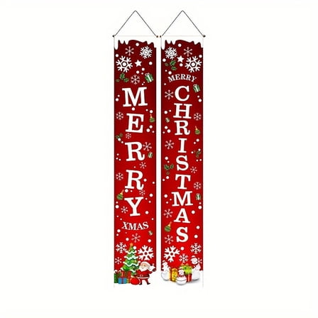 Diceymbol 2025Merry Christmas Banner Porch Sign Buffalo Plaid Christmas Porch Sign Hanging Xmas Decorations for Home Indoor Outdoor Wall Front Door Apartment Party Red Decors