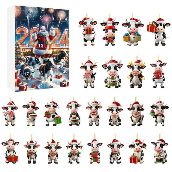 Diceymbol 2024 New Advent Countdown Calendar 24 Day Christmas Advent Calendar Cute Cow Christmas Ornaments Pendant Christmas Cow Figures And Accessories Christmas Gifts