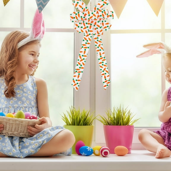 Diceymbol 2025 New Easter Bow Outdoor Decorations Carrot Border Bow Wreath Bow Glitter Trimmed In Colorful Easter Home Front Door Decorations Unique Design
