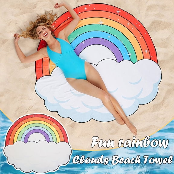Diceymbol 2025 New Funny Clouds Beach Towel: Versatile 58" Round, Soft Polyester, Unisex Shower Wrap, Travel Blanket, Tablecloth, Unique Gift for Him or Her Pride Month