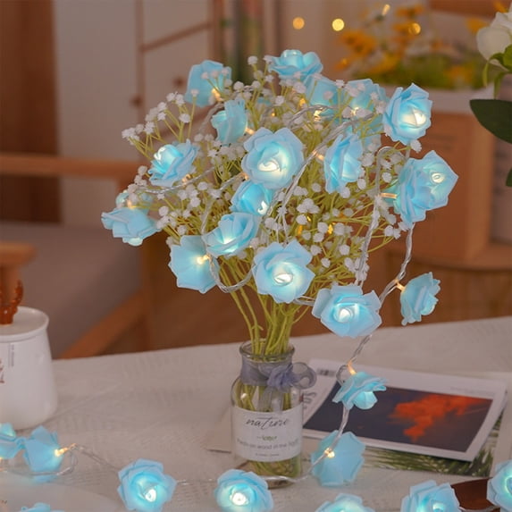 Diceymbol 2025 New LED Roses Small Colorful Lights Flashing Lights String Lights Bedroom Decorative Flower Battery Lights Party Wedding Room Romantic Confession Lights Strings