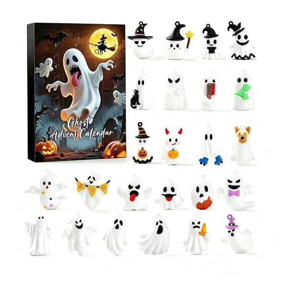 Diceymbol 2026 Halloween Ghost Advent Calendar with 24 Mini Figurines for Party Countdown and Home Halloween Decor 10 Inch
