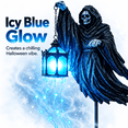 thumbnail image 1 of Diceymbol 2D Halloween Blue LED Glowing Ghost Light Strip with Skull Lantern, 9.84 in Spooky Courtyard Garden Porch Outdoor Decorations, 1 of 10
