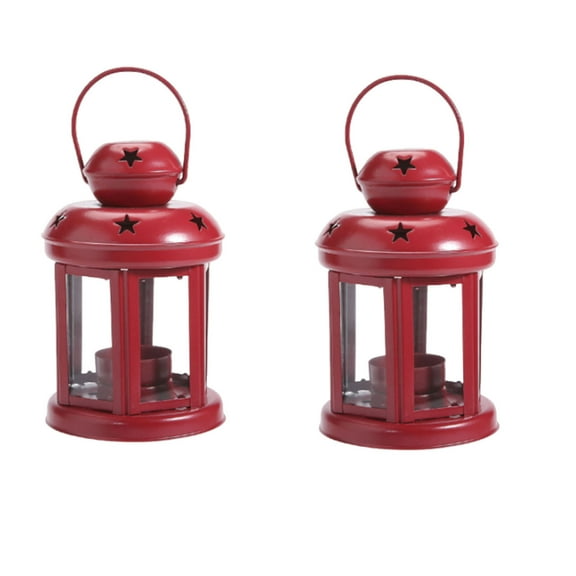 Diceymbol 2PC Metal Star Candle Lanterns 5.5" Hollow Cut-Out Design for Christmas/Wedding Decor, Vintage Indoor/Outdoor Lighting
