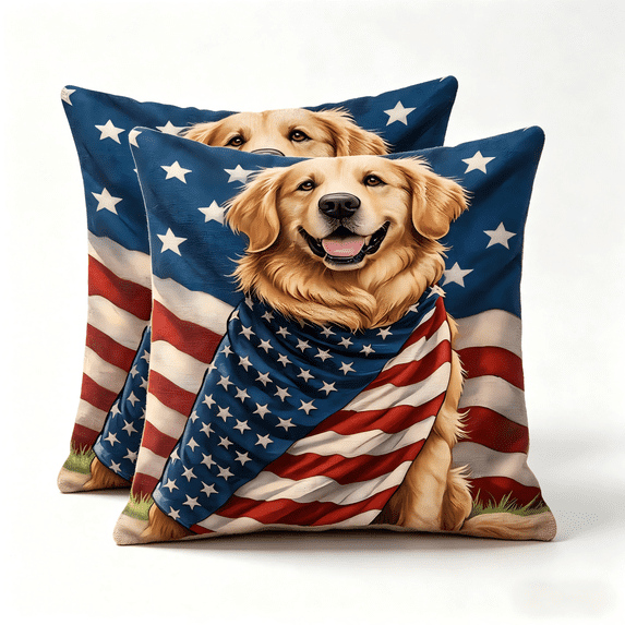 Diceymbol 2Pcs Patriotic Golden Retriever Throw Pillow Cover 4th of July Decorations American Flag Dog Pillow Case For Couch Sofa Living Room 250th Anniversary 17.72In