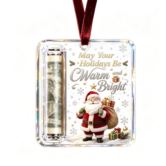 Diceymbol 3.94 in Acrylic Santa Christmas Cash Holder Ornament for Tree Holiday Gift Decor