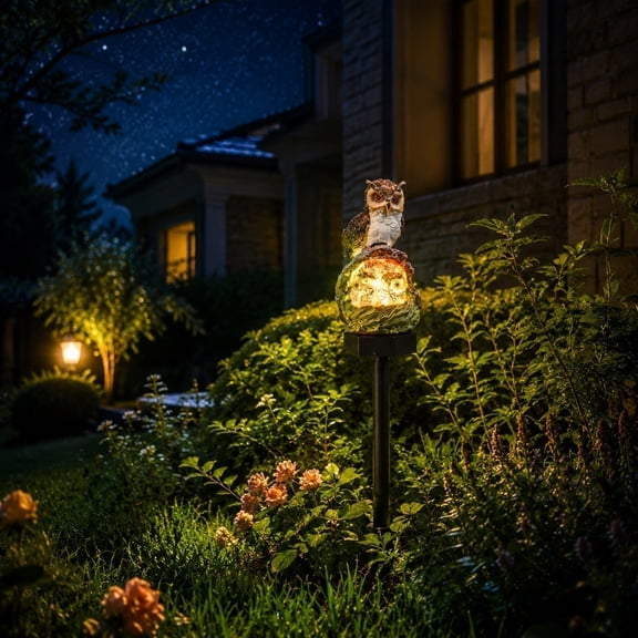 Diceymbol 3 Owls Resin Solar Garden Stake LED Landscape Decor for Yard Patio Lawn Flower Bed 16.22 Inch